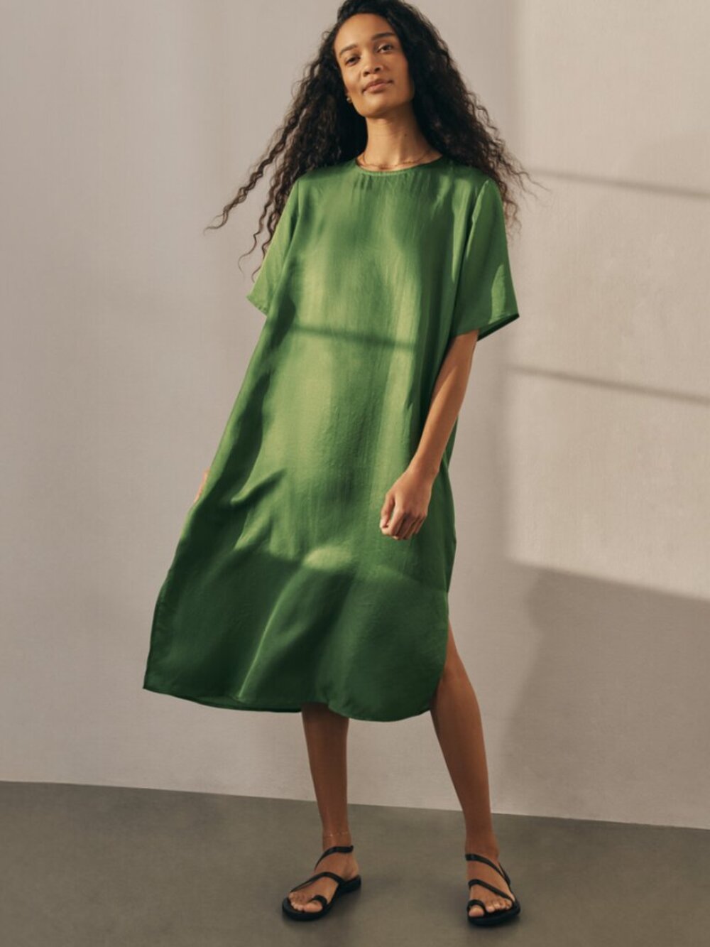 Eileen Fisher Lightweight Satin Shimmer Tee Dress L